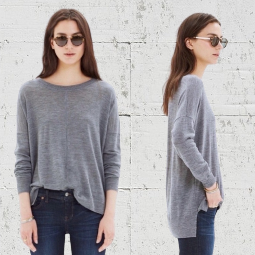 Madewell Rowhouse Merino Wool Hi-Low Crewneck Sweater